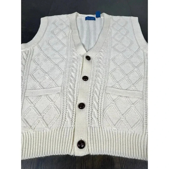 Vtg 90s Towncraft Sweater Vest Large Cable Knit Gray Grandpa Dad Buttons Pockets - Picture 3 of 8